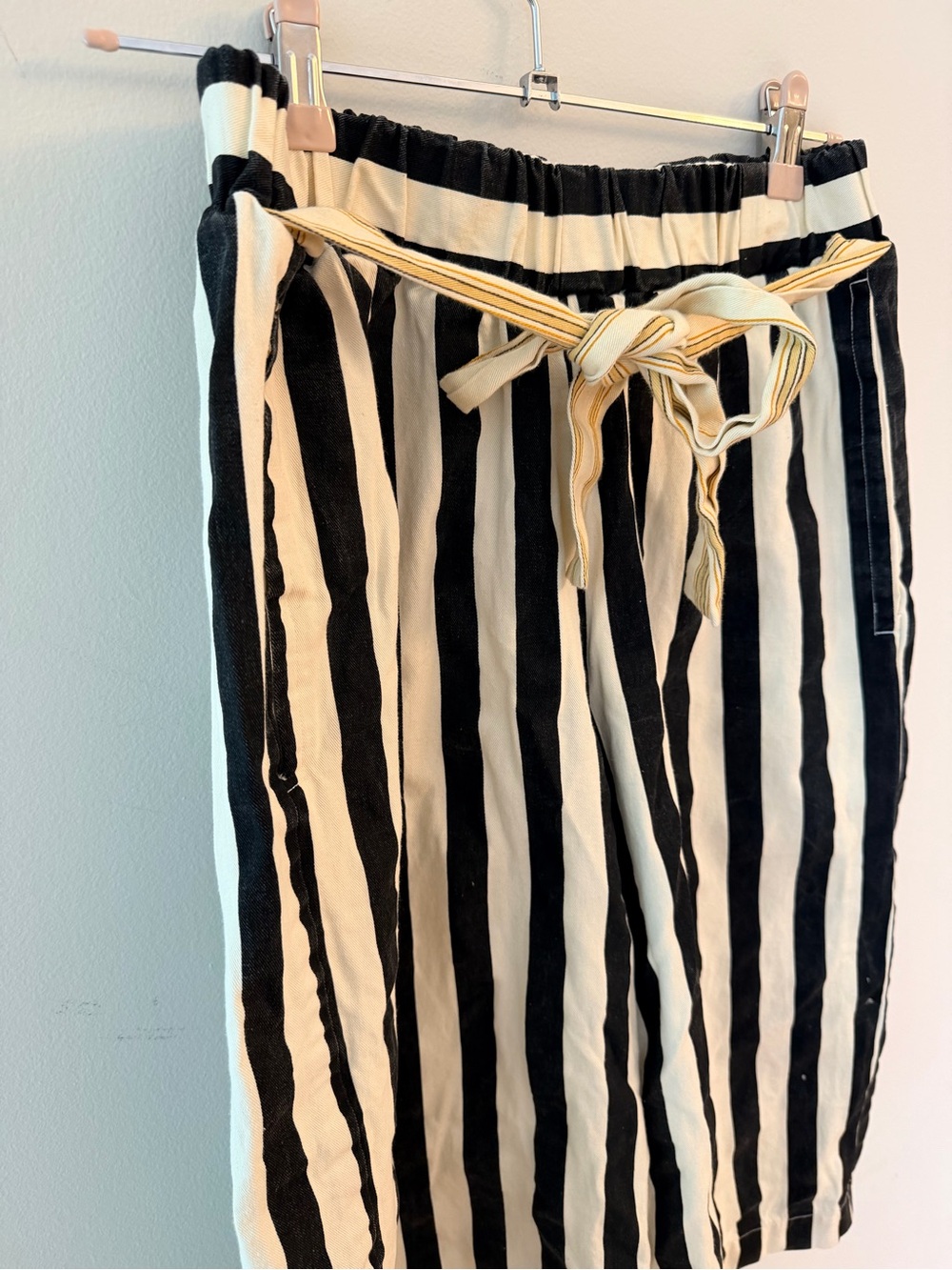 Handmade Striped Black and Cream culottes Waist Tie- heavyweight cotton - Picture 2 of 5